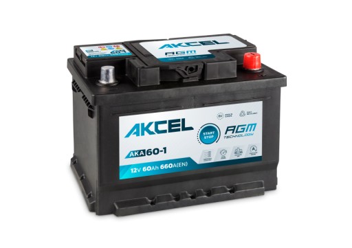 Акумулятор AKCEL, AGM START STOP 60Ah 660A - 1
