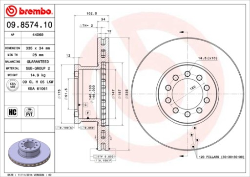 BREMBO 09.8574.10 Tarcza hamulcowa - 2