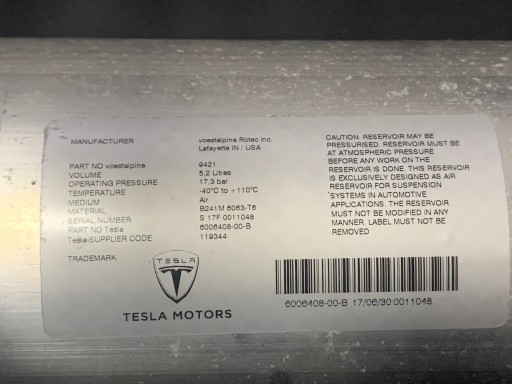 Tesla s Air Tank pneumo 6006408-00-B - 6