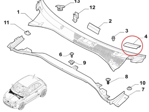 ПЛАСТИК НАКЛАДКА ЗАГЛУШКА ОБРОБКА L FIAT 500 - 5