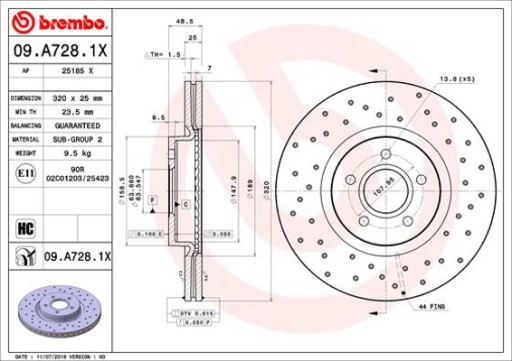 BREMBO ПЕРЕДНІ ГАЛЬМІВНІ ДИСКИ 09.A728. 1X - 3