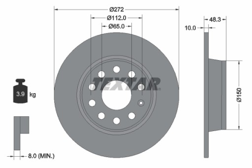 TEXTAR диски + колодки задні AUDI A3 8V Q2 GA 272mm - 2