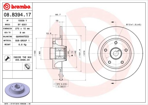 BREMBO TARCZE+KLOCKI TYŁ RENAULT MEGANE II 270MM - 2