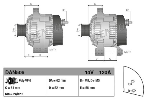 ГЕНЕРАТОР DENSO 120A OPEL ASTRA H 1.3 CDTI 90KM - 8