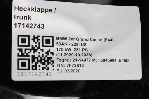 Задні двері багажника BMW F44 GRANCOUPE 475 - 4