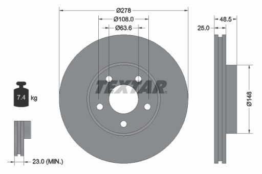 TEXTAR TARCZE+KLOCKI P+T VOLVO C30 V50 S40 2 278MM - 11