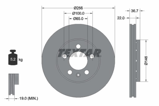 TEXTAR диски + колодки спереду AUDI A1 8x A3 8L 256 мм - 2