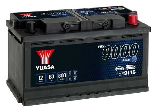 Akumulator Yuasa YBX9115 80Ah 800A AGM start/stop - 1