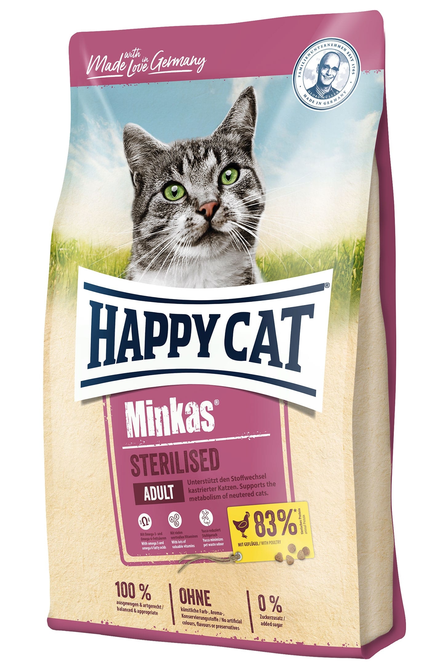 Levně Happy Cat Minkas Sterilised Geflügel s drůbežím masem 10 kg