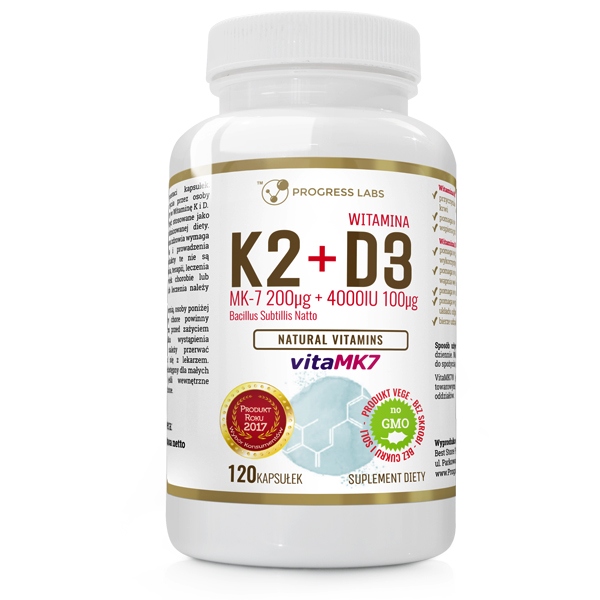 Vitamin K2 VitaMk-7 200mcg D3 4000IU 120 kaps Progress Labs — 6