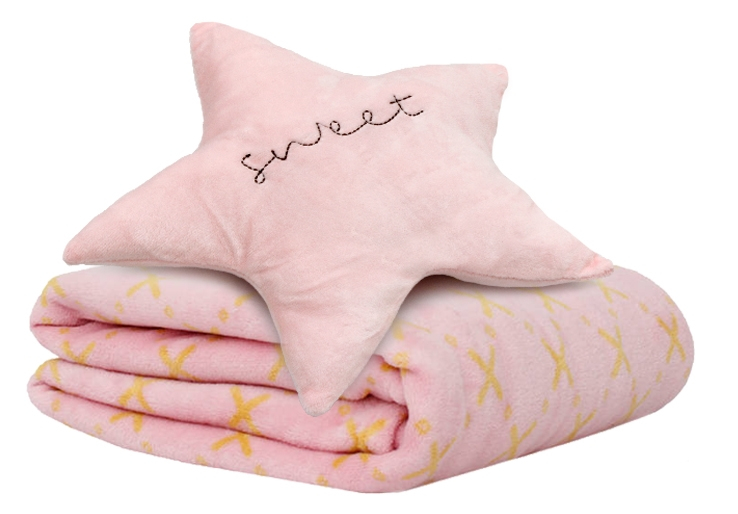 

Komplet koc 95x150 cm z poduszką Star różowy