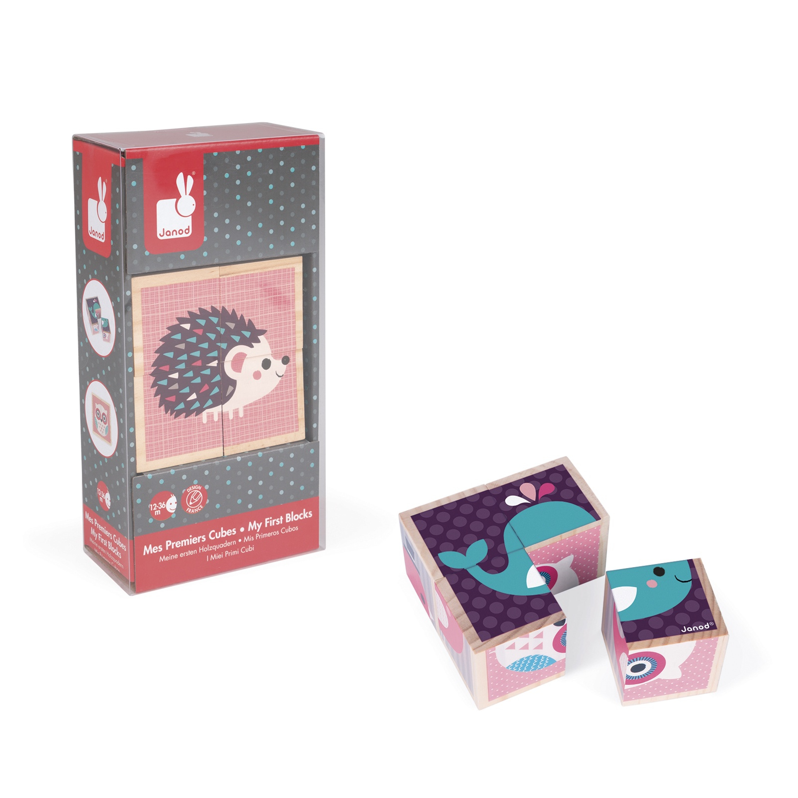 Klocki drewniane Puzzle 6w1 Zwierzątka, Janod