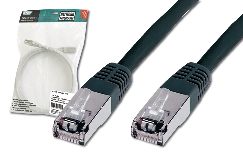 Kabel krosowy RJ45-RJ45 Digitus 0,5 m czarny kat. 5e SF/UTP