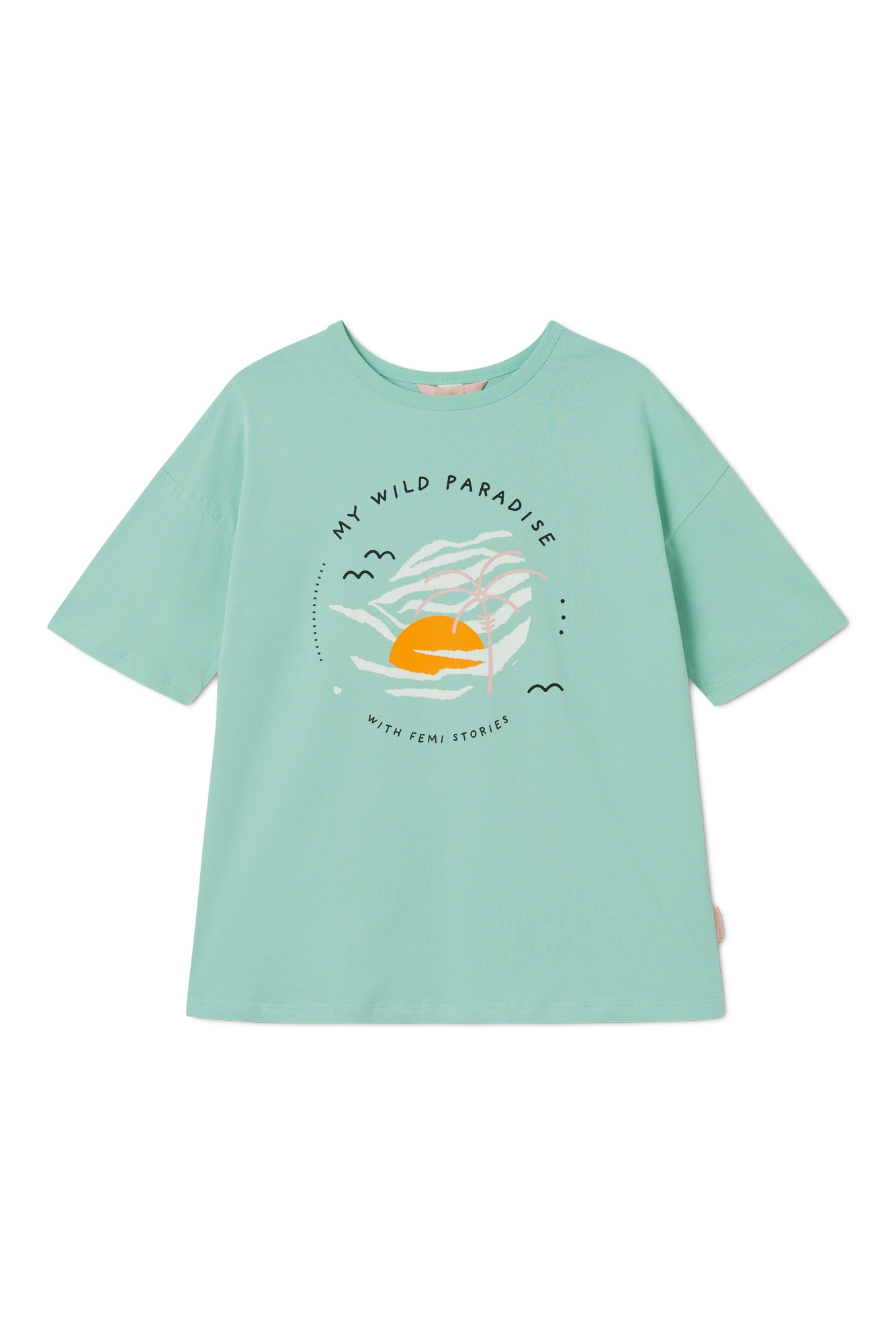 

T-Shirt damski Femi Stories Loose zielony r.M
