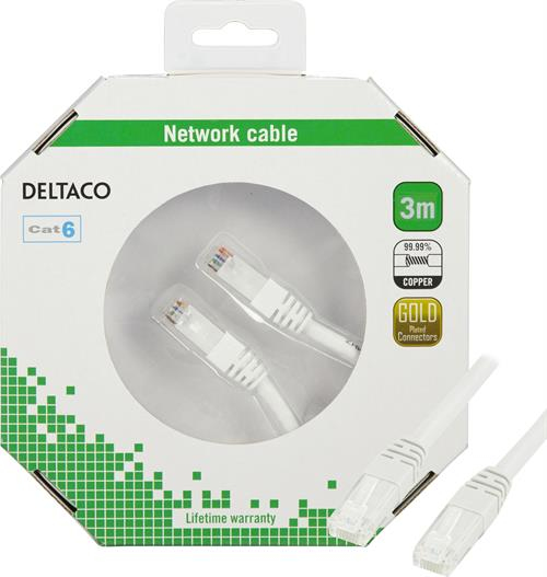 Deltaco TP-63V-K kabel sieciowy 3 m Cat6 U/UTP (UTP) Biały