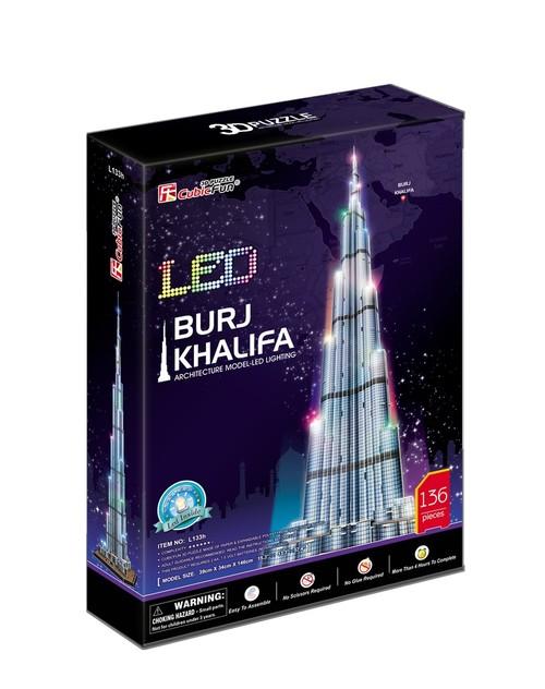 Puzzle 3D 136 elementów. Burj Khalifa Led Cubicfun