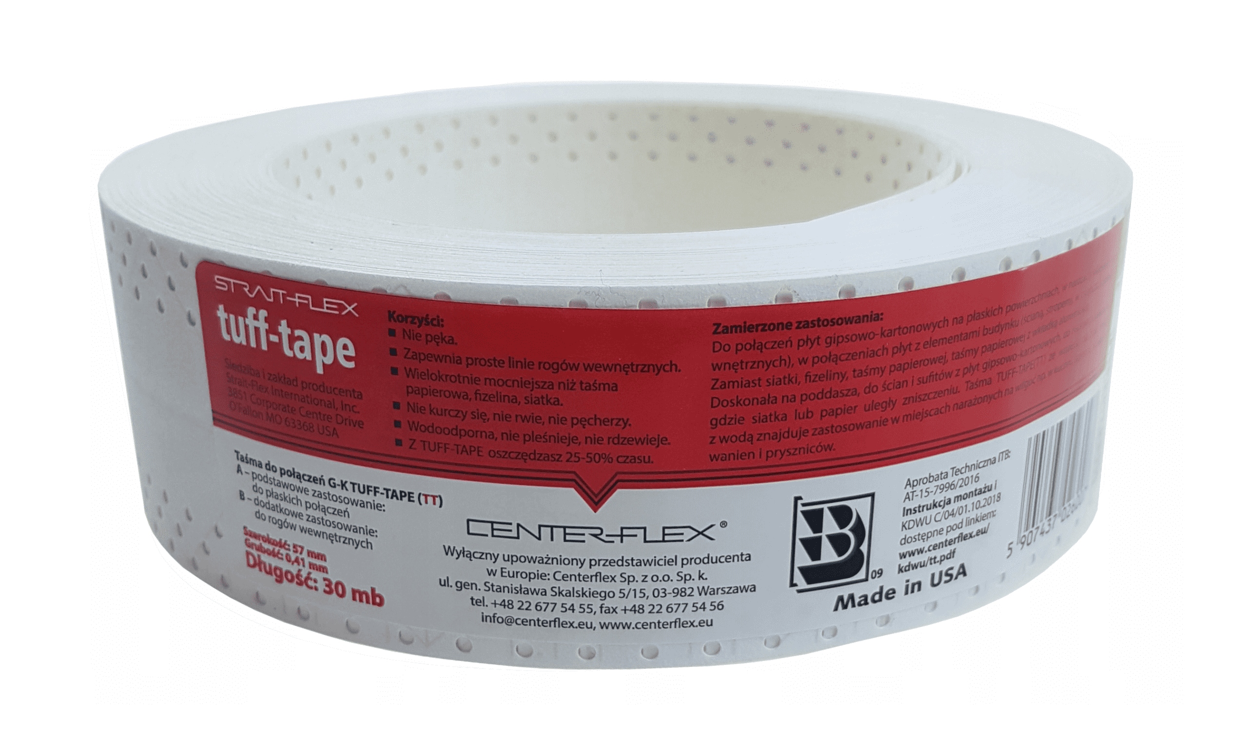 Tuff Tape taśma amerykańska Center-Flex 57mm x 30m Do Płyt Gipsowych 30 Mb