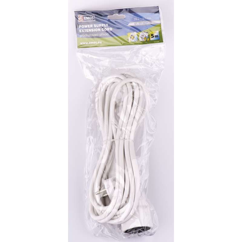 Przedłużacz 5 m, 1 gniazdo, biały, Pvc, 1 mm2 Emos