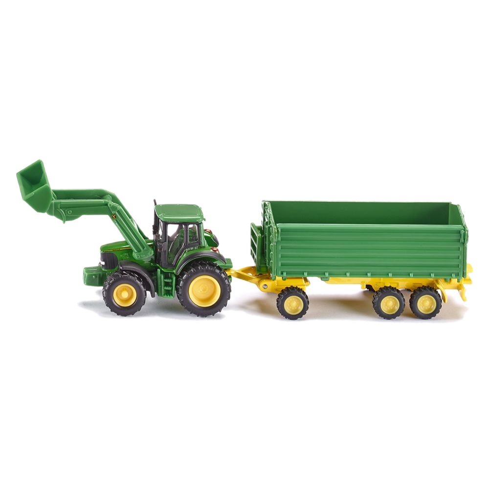 

Traktor John Deere z ładowarką i przyczepą