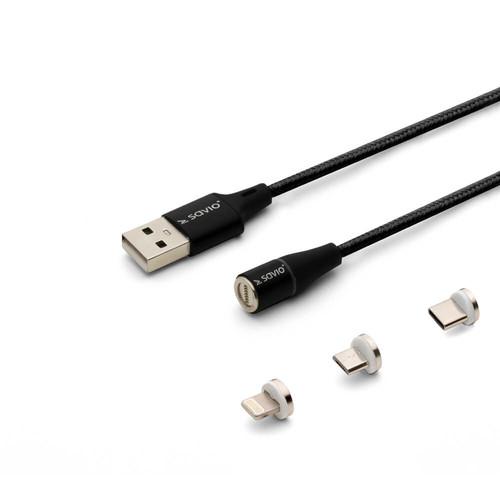 Kabel Savio Usb Usb typ C microUSB Lightning 2 m czarny