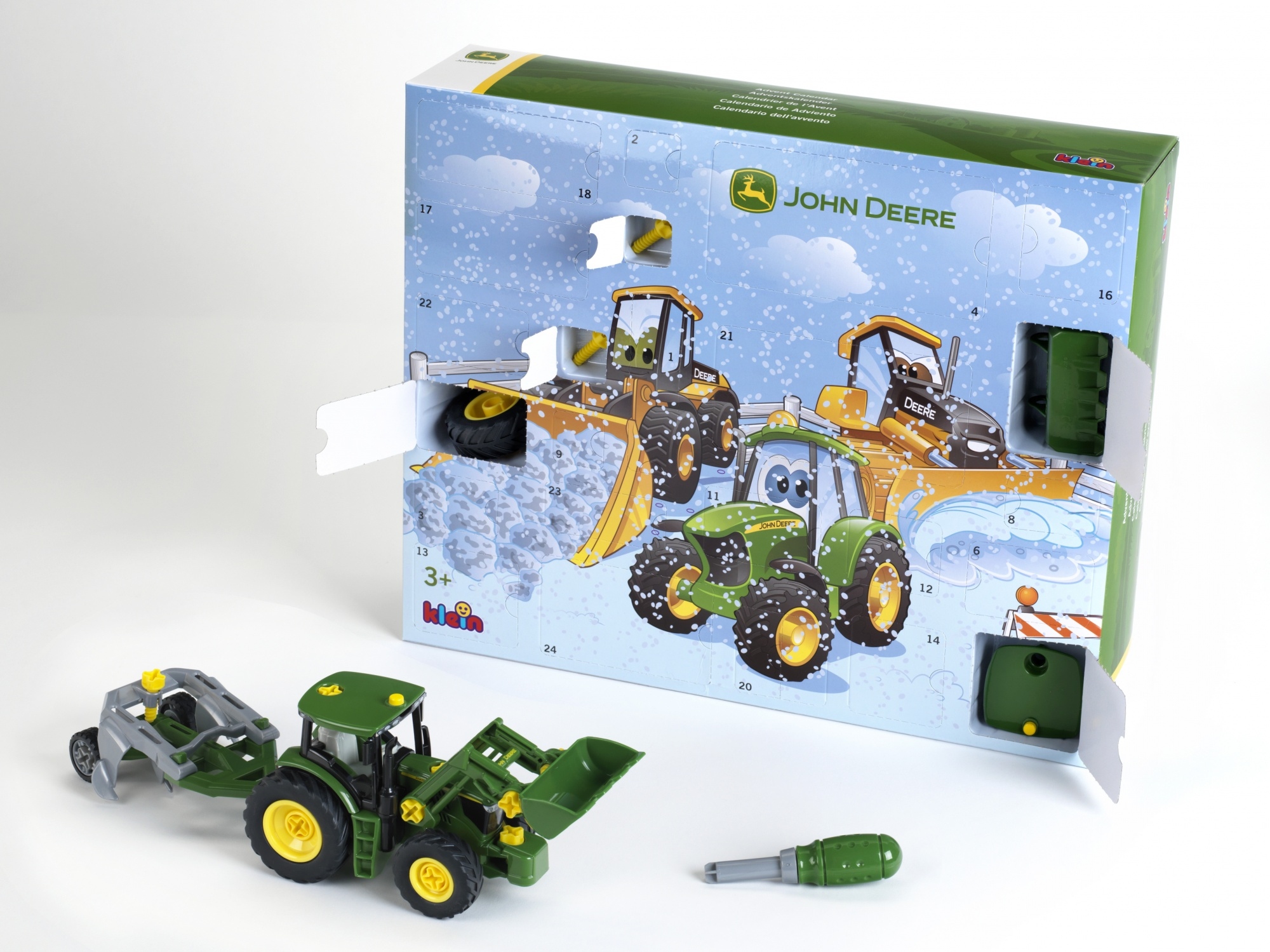 Адвент-календарь Theo Klein John Deere 6215R, сборный трактор 1:24 с плугом — фото 3