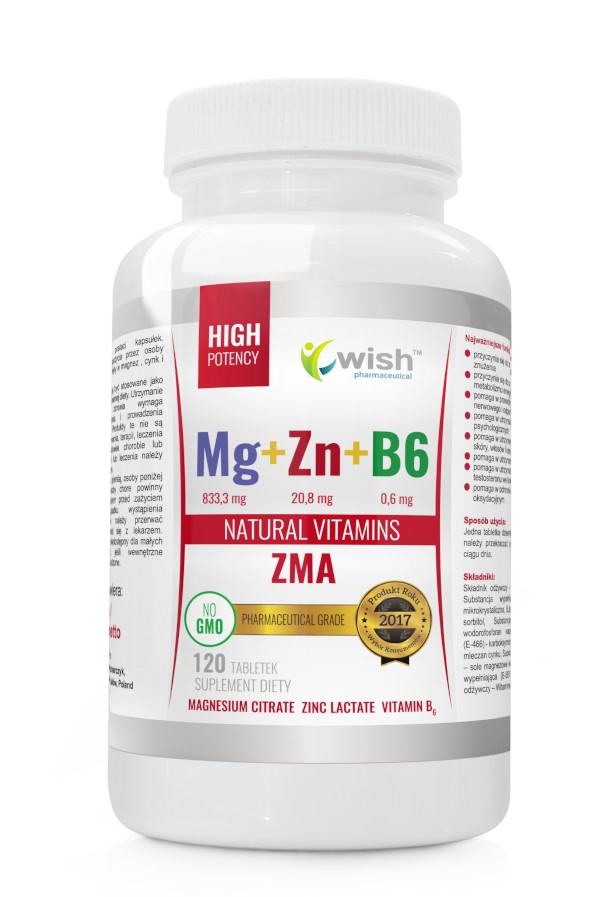 WISH Mg+Zn+B6 120 tabletek Magnez Cynk Witamina B6 ZMA Odporność — 6