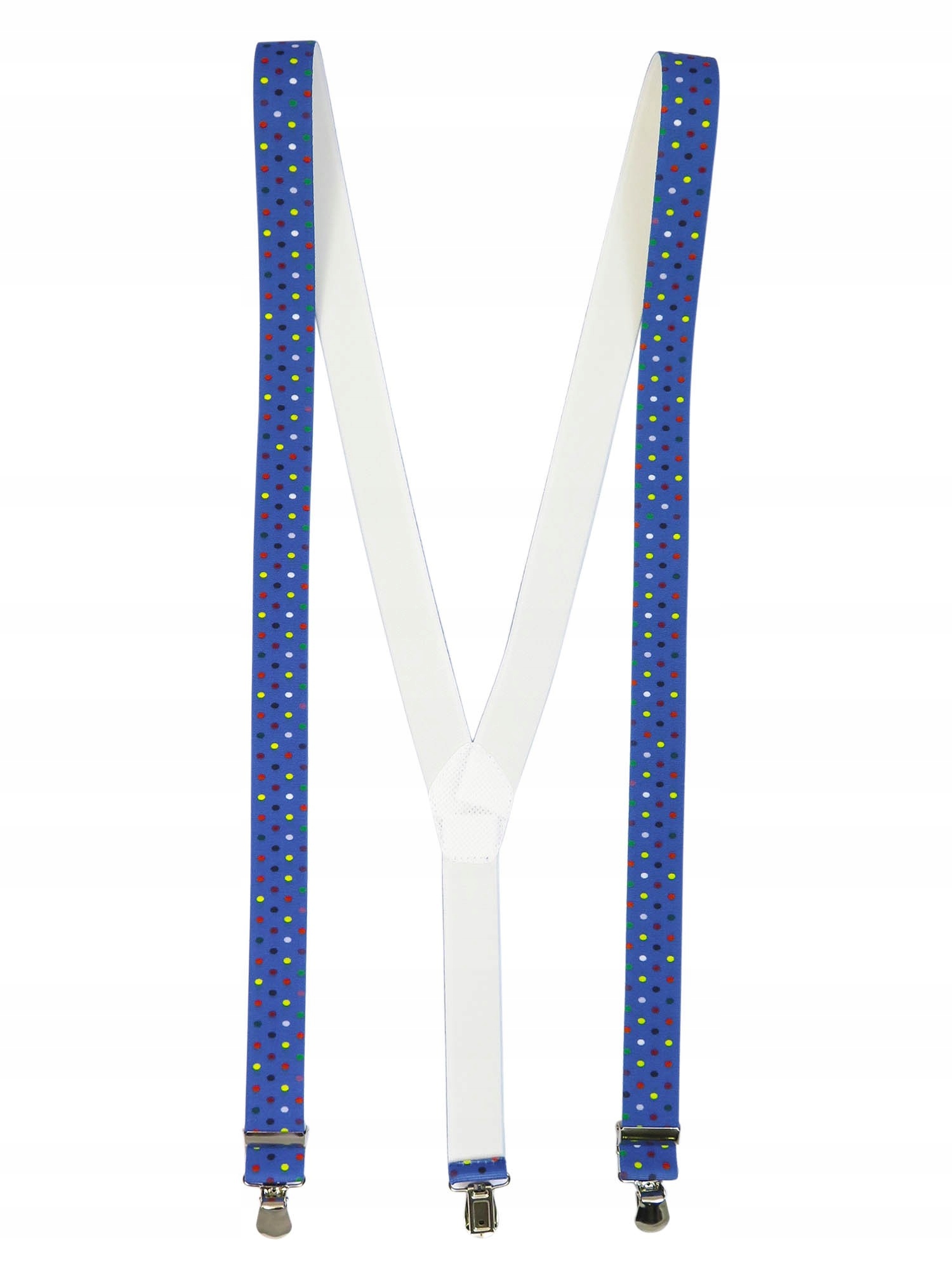 Niebieskie szelki w kolorowe kropki unisex X29 Płeć uniseks