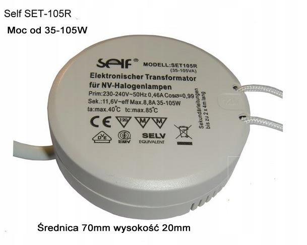 Zasilacz transformator puszka fi 70mm 105W 230/12