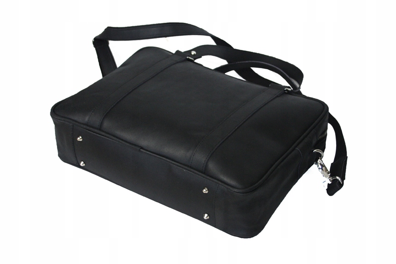 Męska torba na ramię aktówka, czarna skóra nubukowa produkt polski Kolor czarny