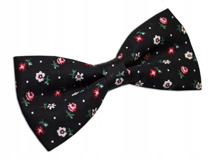 

041 Mucha muszka męska elegancka Czarna Kwiaty