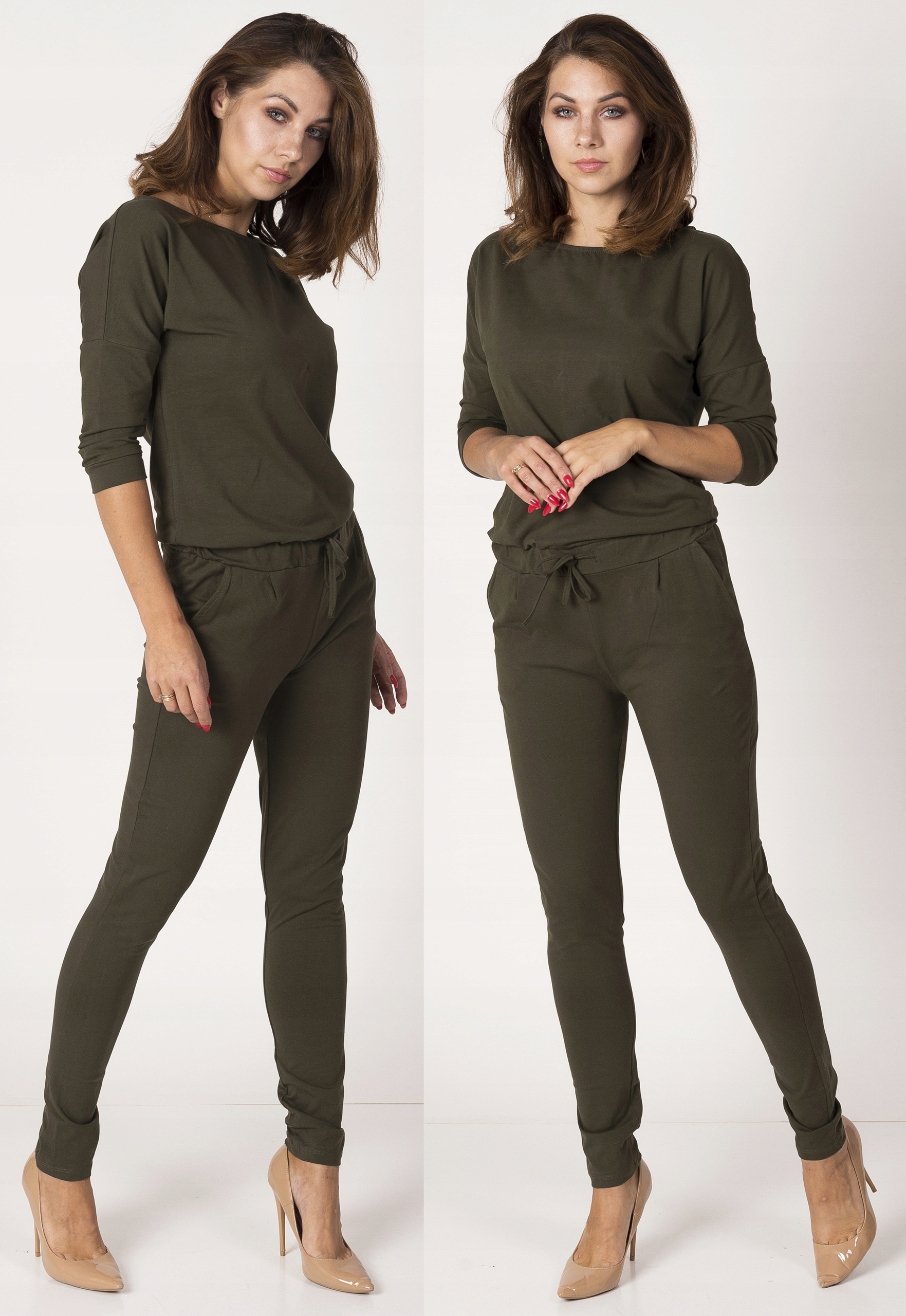 Elegancki DOPASOWANY KOMBINEZON casual KOLORY uni Dekolt okrągły