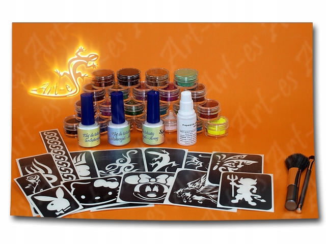 Tatuaż brokatowy 3 KLEJE, 24 BROKATY, 50 SZABLONÓW Kod producenta zbp