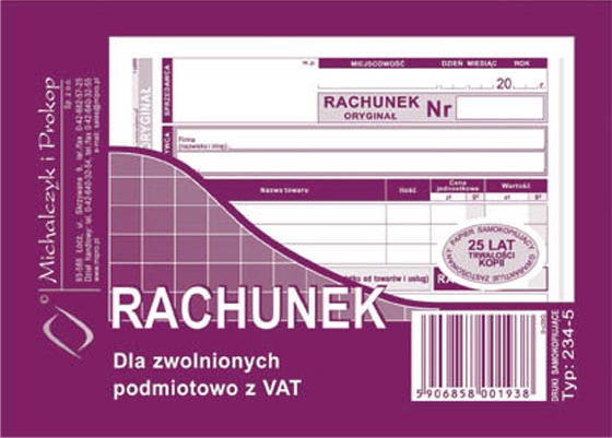 

Rachunek dla zwolnionych z vat A6 234-5 80k