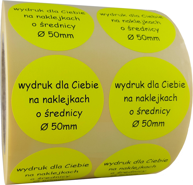 

żółte drukowane naklejki zadruk wlepy 50mm