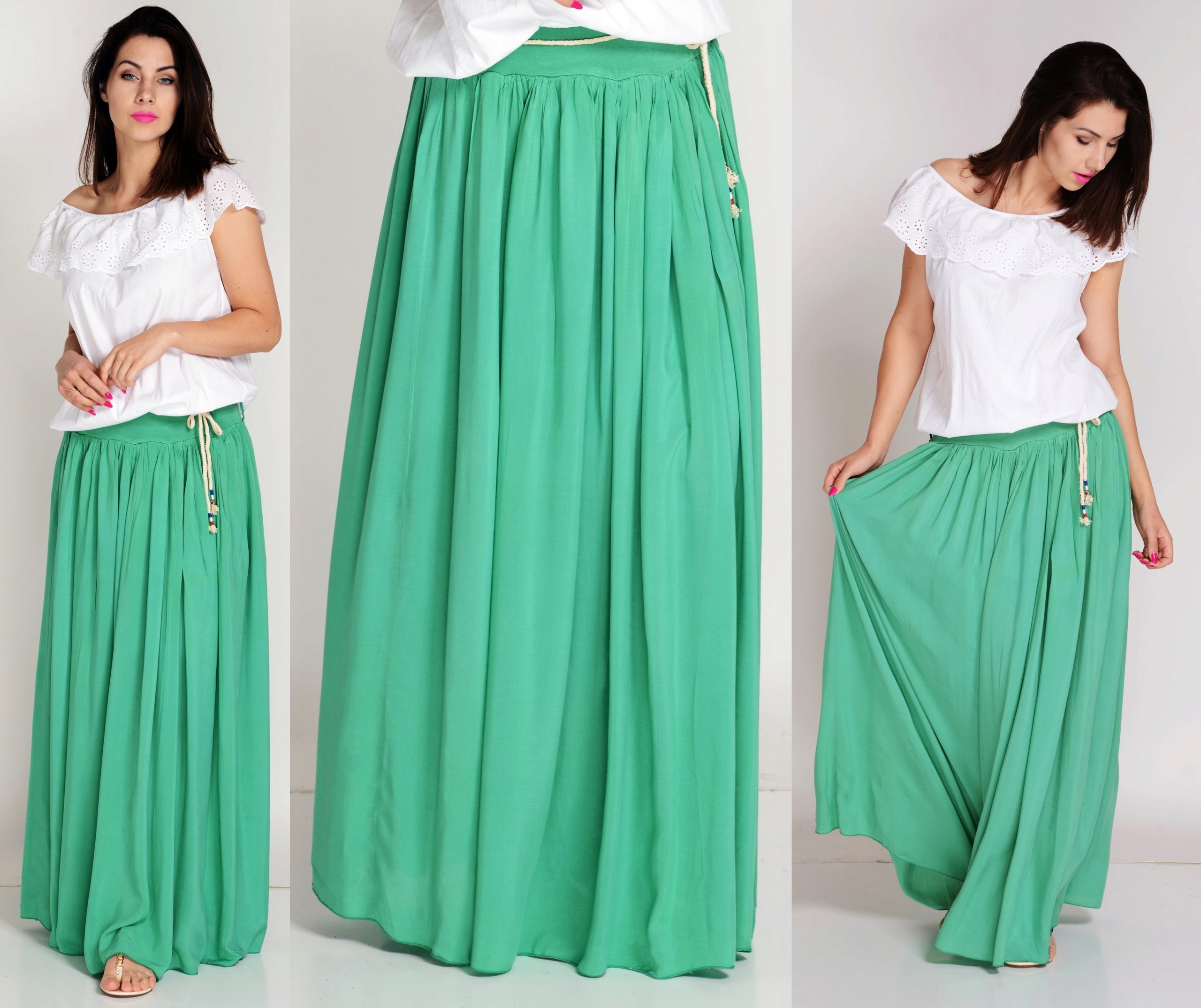 LEKKA zwiewna długa SPÓDNICA ROZKLOSZOWANA kolory Zapięcie brak