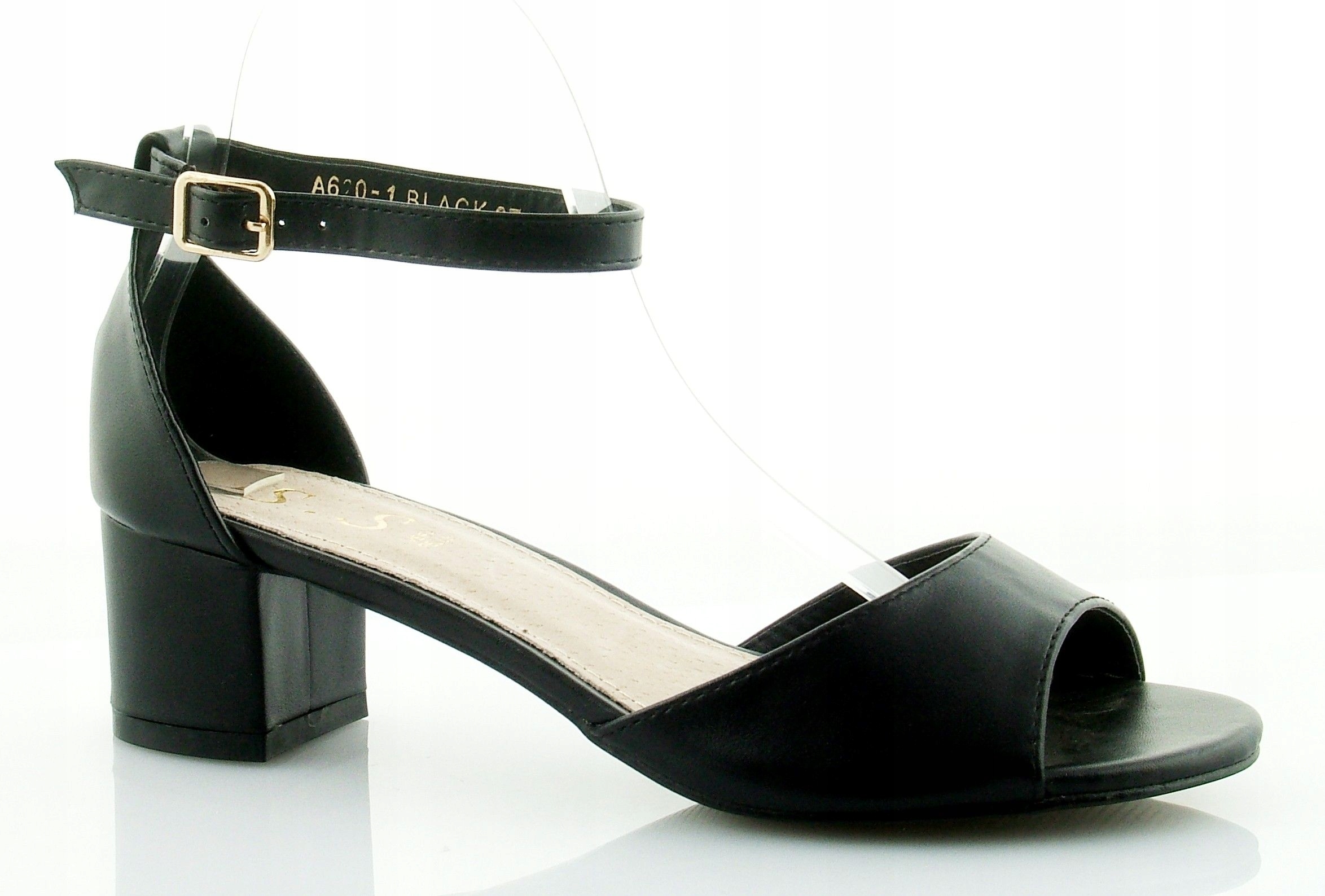 

Sandały Na Słupku 5 CM. Piętka I Pasek Czarne 38