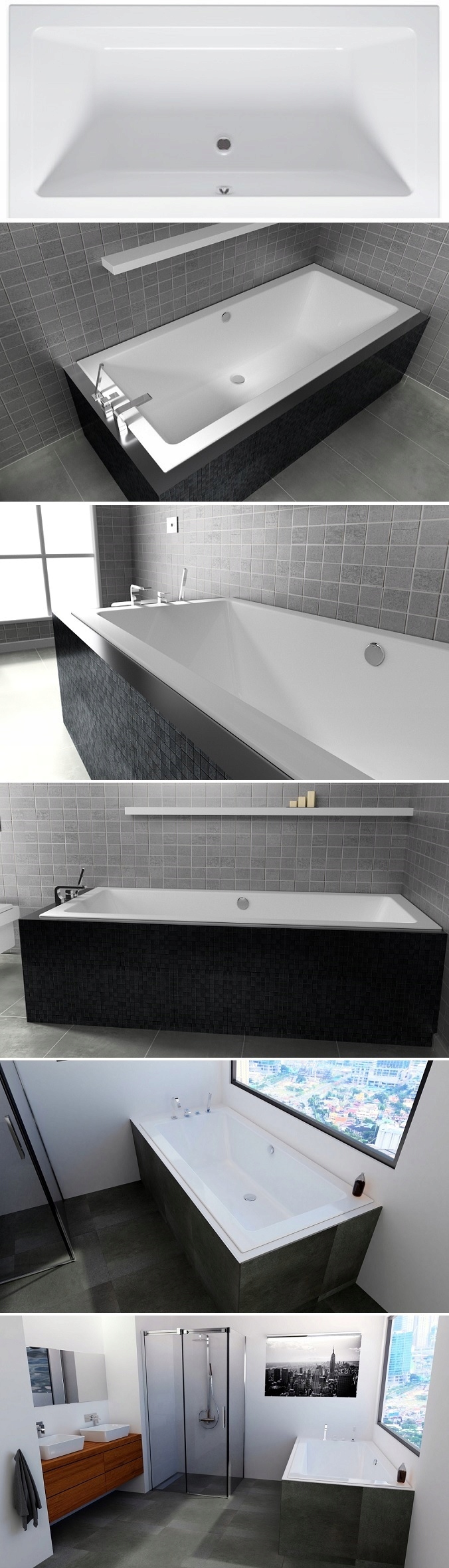 WANNA PROSTOKĄTNA RIHO LUGO 180x80 + NOGI + SYFON Marka Riho