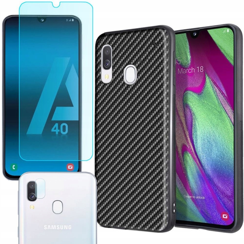 

Galaxy A40 | Etui Carbon Fibre Soft Case + Szkła