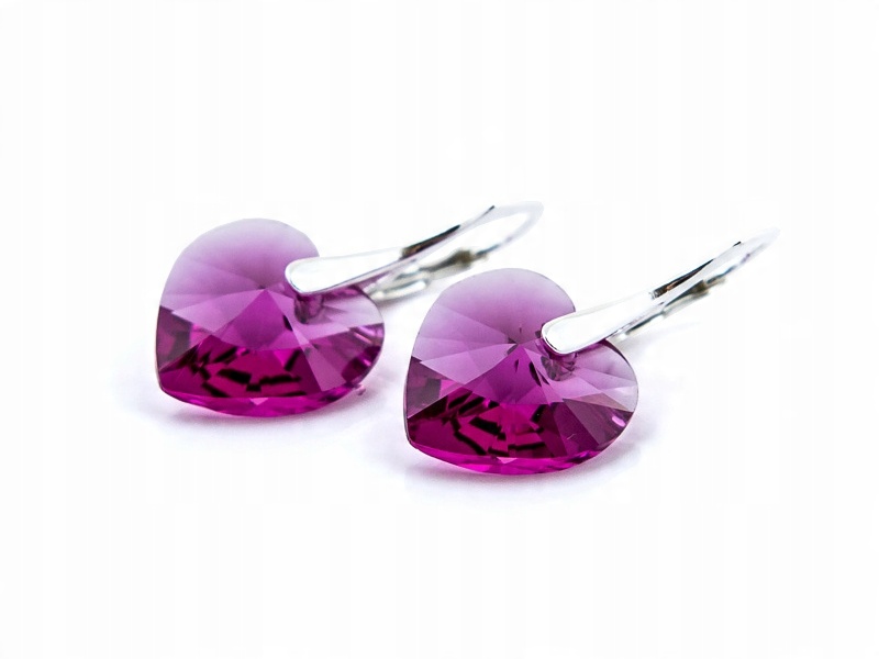 

Srebrne Kolczyki 925 z kr. Swarovski Serca 14 Fuch