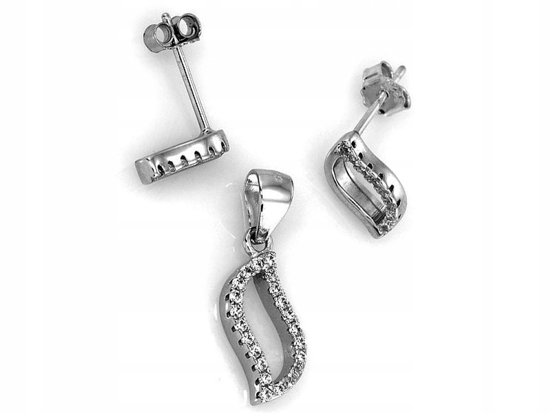 

Srebrny Komplet Biżuterii 925 Fale Z Cyrkoniami