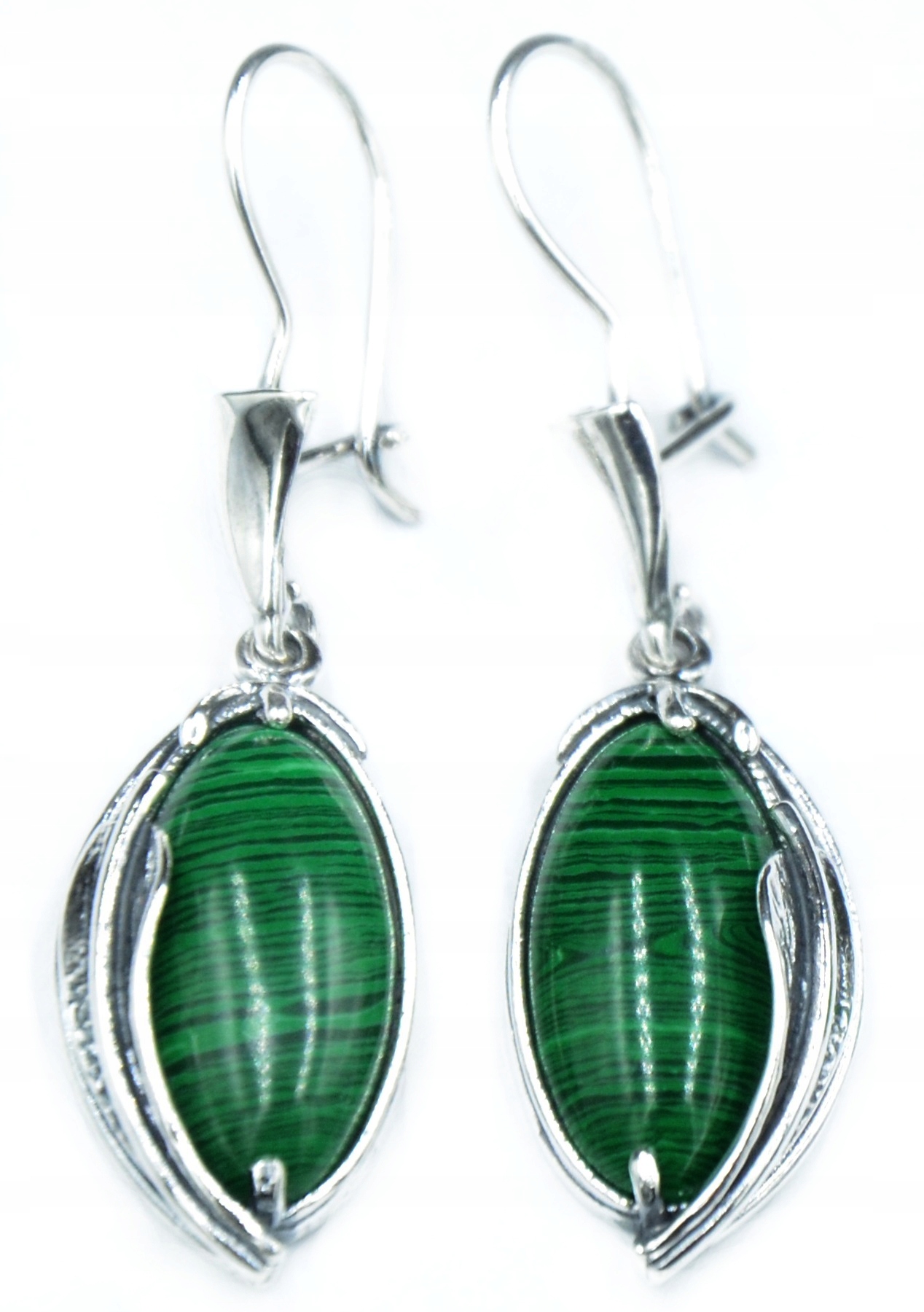 

Srebrne Wiszące Kolczyki Z MALACHITAMI.Pr.925!