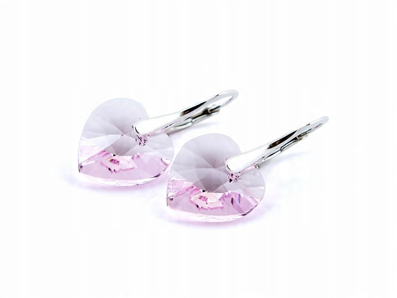 

Srebrne Kolczyki 925 z kr. Swarovski Serca 14 Rosa