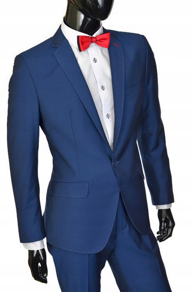 Szafirowy z czerwonymi wstawkami 56/182 pas 100 . Płeć mężczyzna