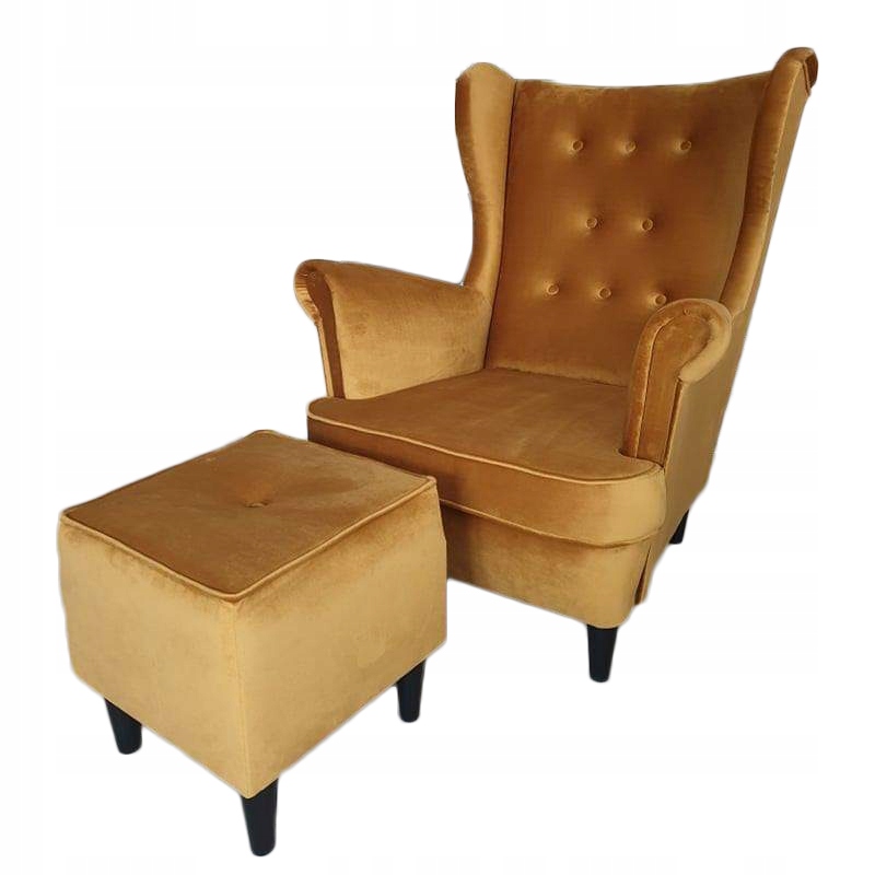 FOTEL USZAK Z PODNÓŻKIEM- MIODOWY ZŁOTY