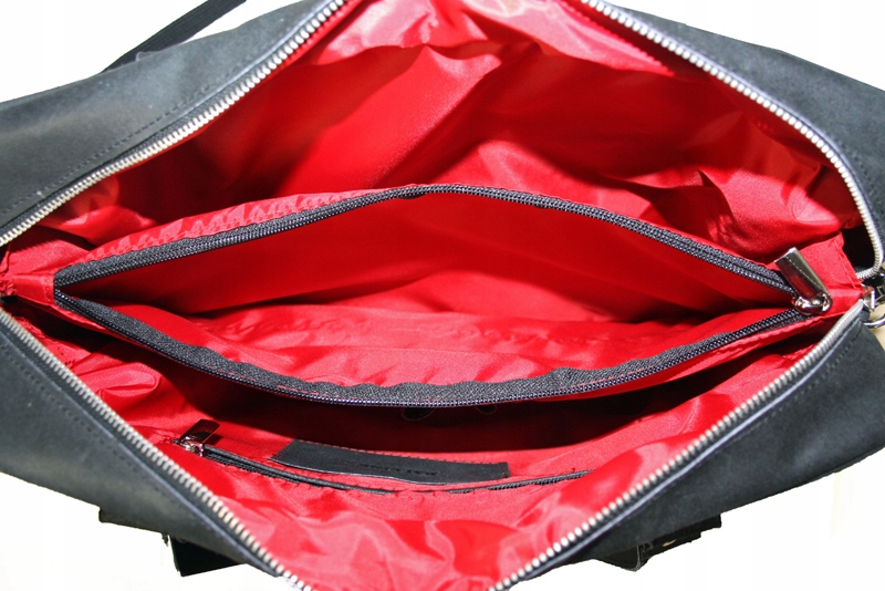 Męska torba na ramię aktówka, czarna skóra nubukowa produkt polski Wzór dominujący bez wzoru