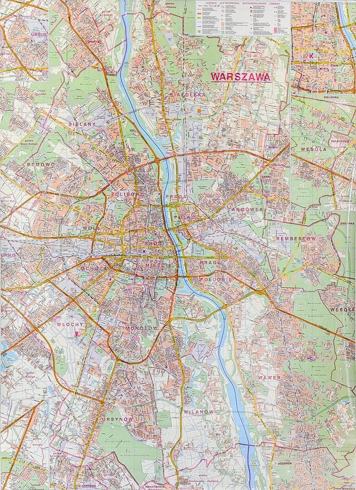 Warszawa Mapa Ścienna Plan Miasta 1:26 000