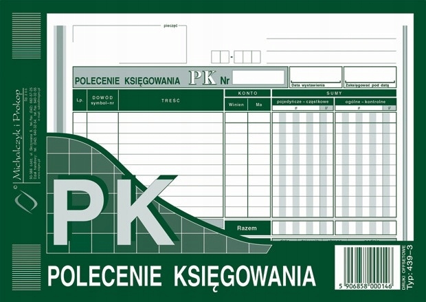 

439-3 Polecenie Księgowania Jednostronny Bloczek