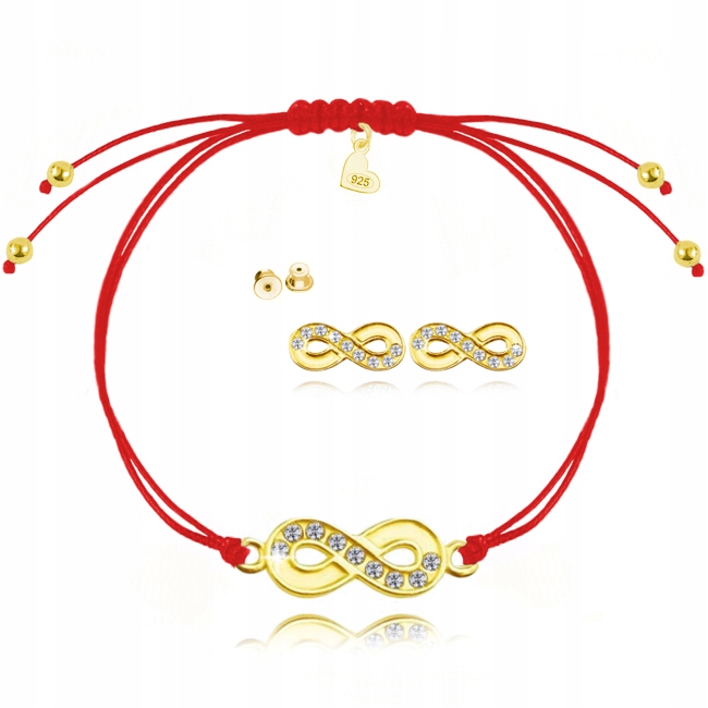 

Komplet złoty czerwona nieskończoność i Swarovski