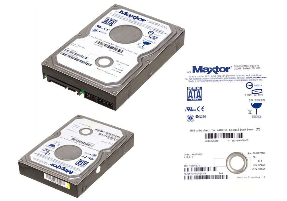 Maxtor 6Y200M0 200GB Sata II 7200 Ot/min 3.5''
