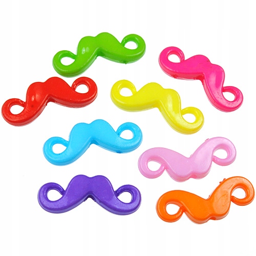 MIX Koraliki Wąsy Akryl Moustache 20MM Miks 16SZT